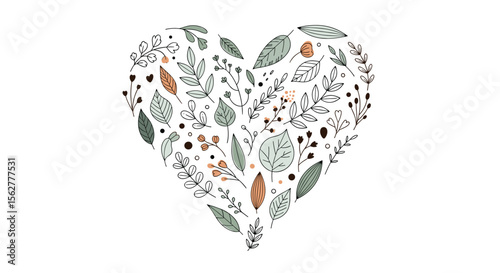A delicate heart shape crafted from a symphony of nature inspired botanicals and floral elements