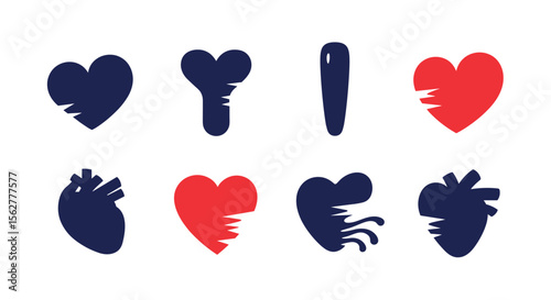 Creative abstract heart icons and anatomical heart symbols for health and love designs