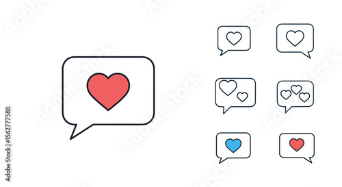 Chat bubbles with heart symbols representing love and affectionate communication