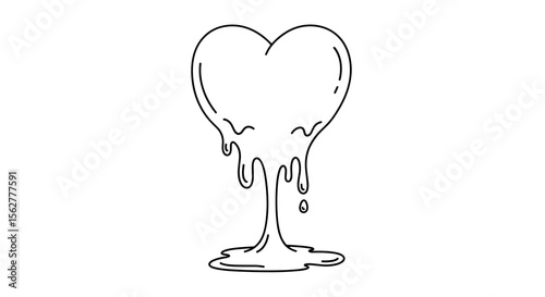 A melting heart illustration symbolizing love and vulnerability on a white background with a dripping effect