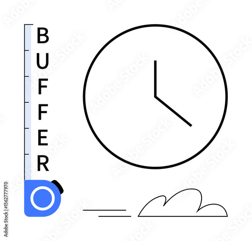 Analog clock next to buffer progress bar and cloud element suggest effective time management, planning, productivity. Ideal for workflow, scheduling, efficiency, balance, deadline, goal setting
