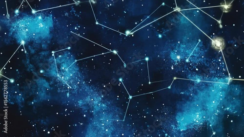 Night sky with constellations, stars, and cosmic dust illustration