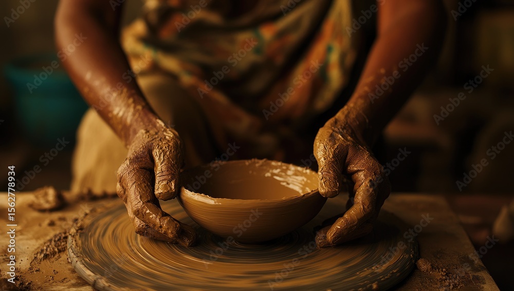 Hands shaping clay bowl on pottery wheel (2) Hands shaping clay bowl on pottery wheel (2)