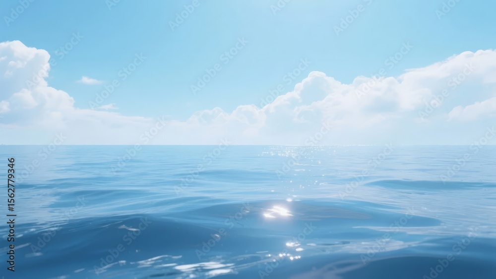 Fototapeta premium Calm Ocean Horizon with Scattered Clouds