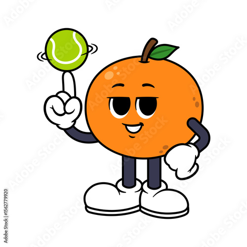 Vector Orange Character Spinning Tennis Ball on Finger