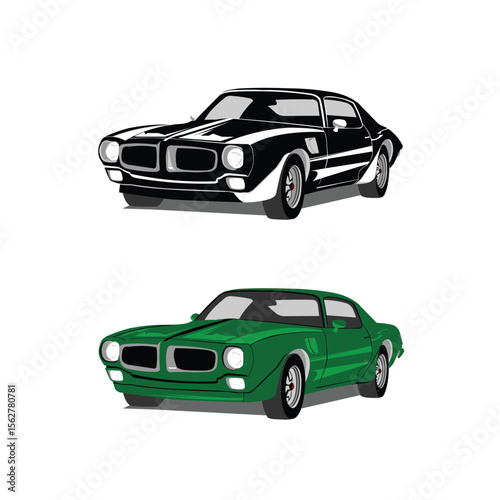 American Classic Muscle Cars Green-Black and White-Black with a White Background.eps