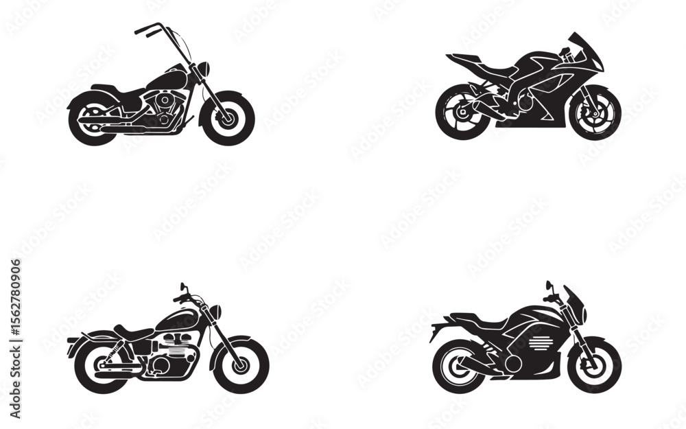 Obraz premium Silhouette Motorcycle Icon Set – Bold Vector Bike Symbols for Rider, Racing, and Garage Design