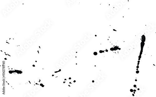 Abstract black paint splatters on white background. Random messy ink stains and drops in grunge style. Perfect vector texture for artistic designs, modern graphics and creative projects in EPS/PNG