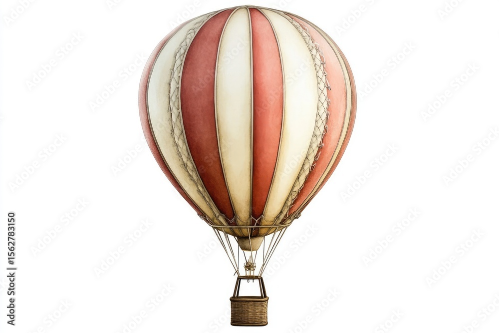 Fototapeta premium Vintage hot air balloon, red and cream stripes, ornate design