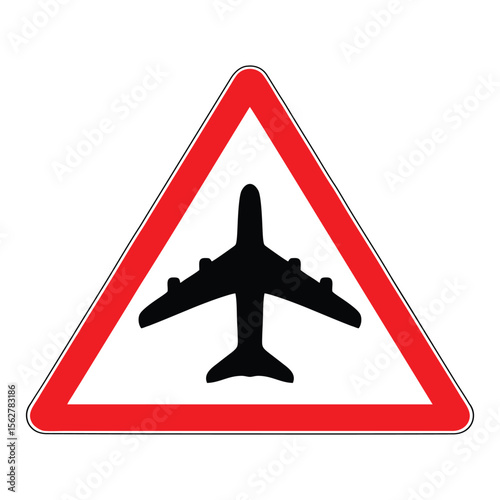 Airport warning sign , red triangle airport traffic sign , airplane traffic sign , vector illustration.