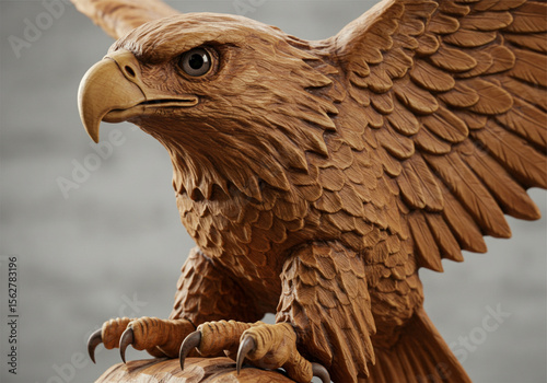 Detailed wooden eagle sculpture