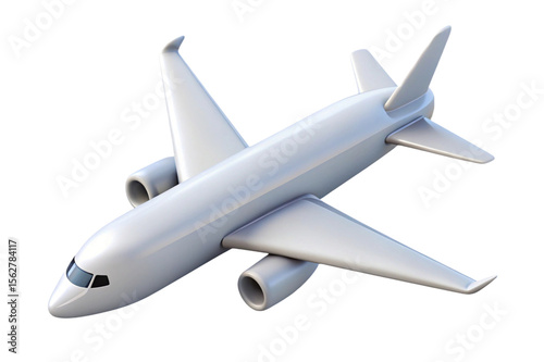 Modern white passenger airplane with twin engines isolated on transparent background