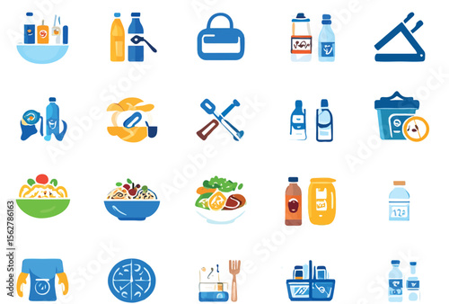 Set of Flat Food and Beverage Icons 