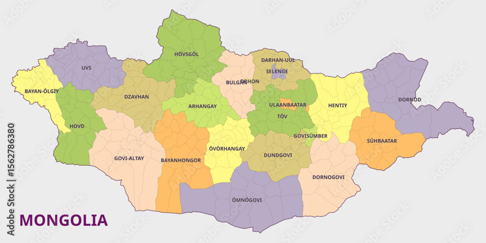 Obraz premium Map of Mongolia with Provinces