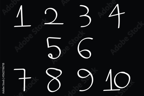 A bold and artistic set of numbers 1 to 10. Doodle checklist numbering. List of hand written numbers. Hand-drawn vector illustration scribble numbers font isolated on white background. eps 10