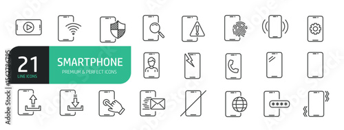 Set Of Smartphone Line Icons. Outline Symbols Elements Collection.