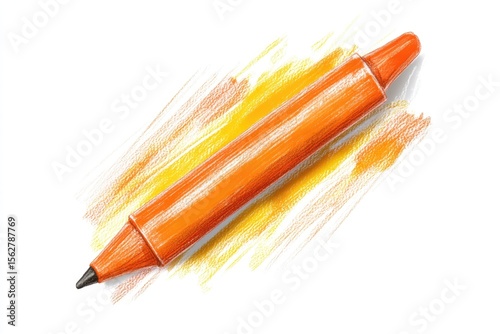 Orange crayon, angled view, with vibrant yellow smudge