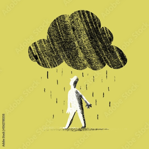 Man standing under a rain cloud