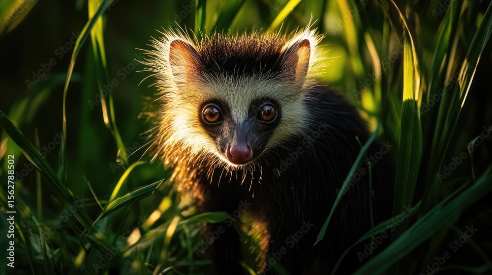 Fototapeta premium Cute young opossum in tall grass.
