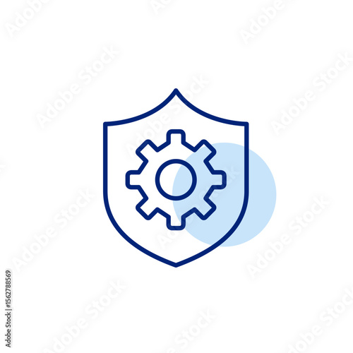 Shield and cogwheel. Security maintenance, privacy controls, it management, settings, protection. Pixel perfect, editable stroke vector icon