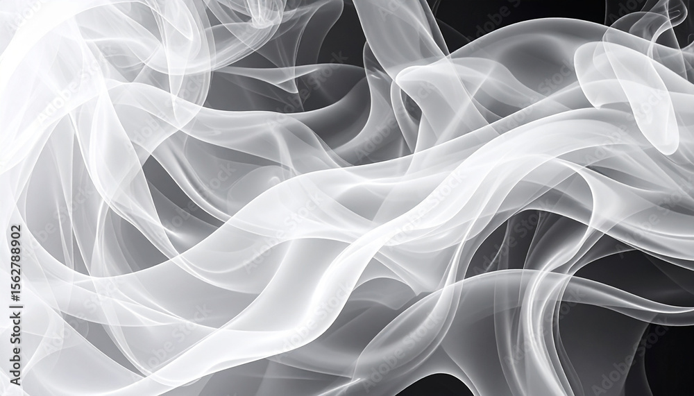 Obraz premium White Smoke Texture in Motion on Black Background – Abstract Fog or Steam Effect