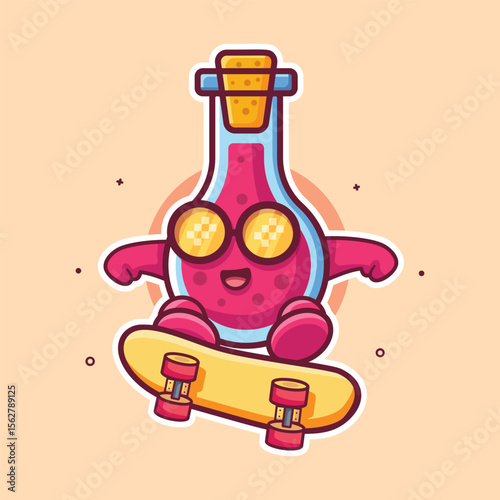 cool flask glass character mascot playing skateboard isolated cartoon