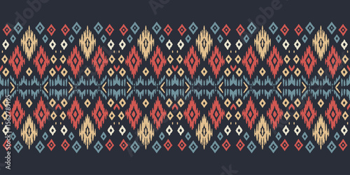 Ethnic ikat seamless pattern.beautiful pattern. floral embroidery, bohemian style, abstract flower art print. ethnic ikat abstract art. seamless fabric. ikat design for fabric, wallpaper, clothing.