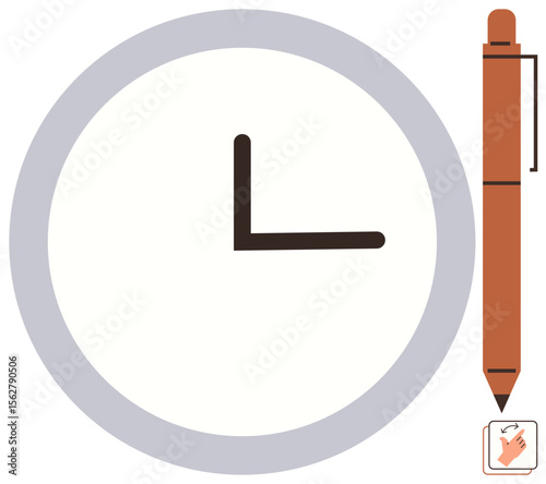 Clock with a sleek pen beside and a checklist icon represents time management, scheduling, organization, planning, productivity, efficiency, deadlines, and workflow. Ideal for a simple flat metaphor