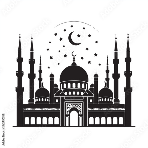 Elegant Taj Mahal and mosque silhouettes with dome and minaret showcase iconic architecture against the sky in India and Istanbul