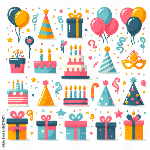 Happy Birthday Icons Set (Colorful)