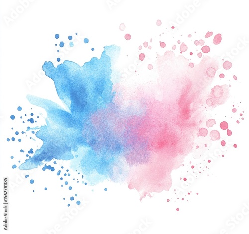 Abstract watercolor splatter design in light blue and pink