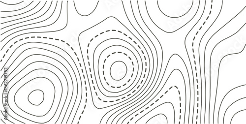 Vector illustration. Abstract topographic map. Thin black dashed contour lines on white background