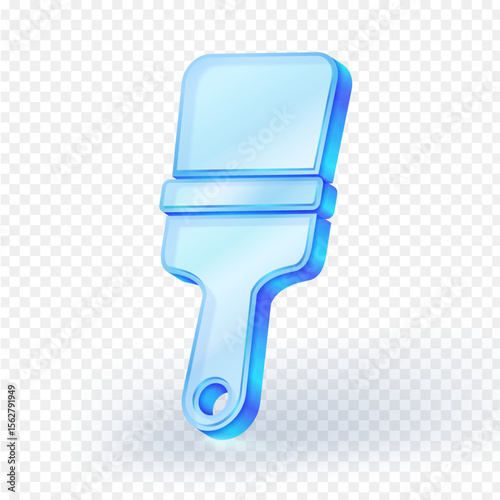 Glossy 3D paint brush icon light blue glass material. isolated on transparent background. Perfect for digital design, app icons, web interfaces, and creative tools. Vector illustration.
