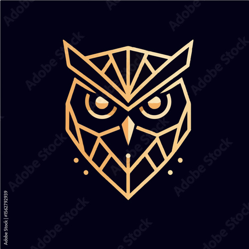 Minimalist Geometric Owl Face Logo with Golden Eyes on Matte Black