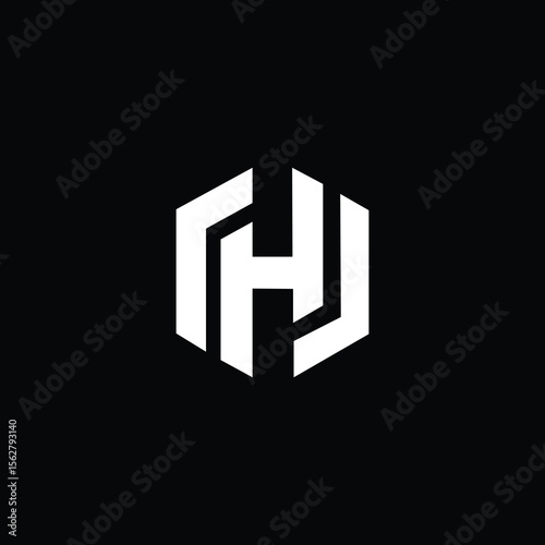 A sharp, geometric logo design featuring the letters “H” and “U” merged inside a hexagon shape. The white monogram sits boldly on a black background, ideal for modern branding, app icons, real estate.