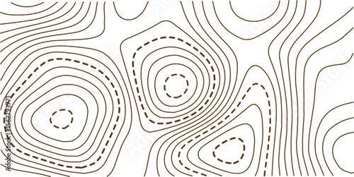 Vector illustration. Abstract topographic map. Golden dashed contour lines on white background