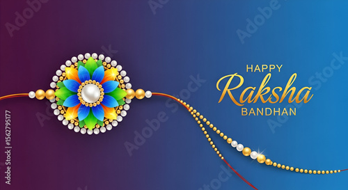 Colorful Rakhi Design with Pearl and Bead Detailing on Gradient Background for Raksha Bandhan Celebration, Indian Festival Greeting Illustration