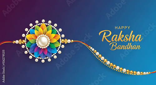 Colorful Rakhi Design with Pearl and Bead Detailing on Gradient Background for Raksha Bandhan Celebration, Indian Festival Greeting Illustration