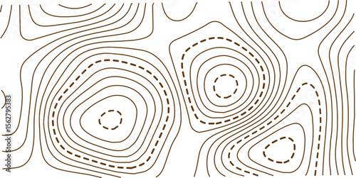 Vector illustration. Abstract topographic map. Golden dashed contour lines on white background