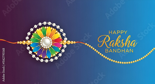 Colorful Rakhi Design with Pearl and Bead Detailing on Gradient Background for Raksha Bandhan Celebration, Indian Festival Greeting Illustration