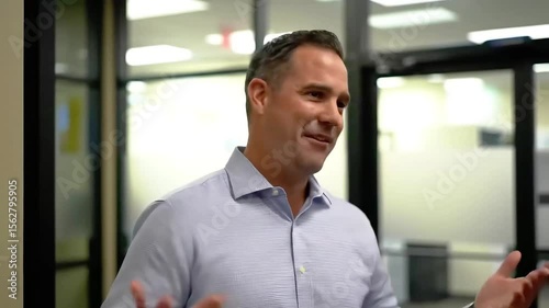Confident Businessman Explaining Strategy in Modern Office Setting