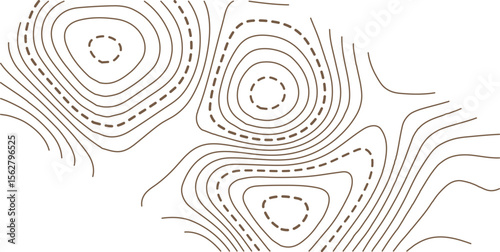 Vector illustration. Abstract topographic map. Golden dashed contour lines on white background
