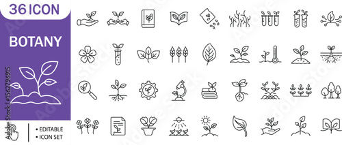 Botany Line Icons,Plant, Growth, Nature, Science, Eco, Research, Icon Set