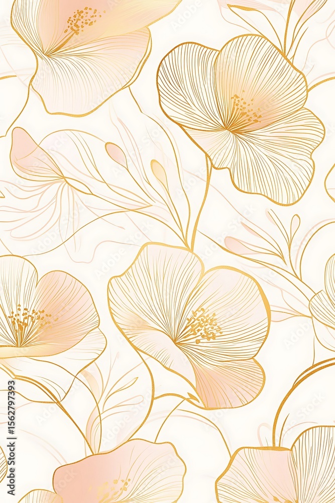Delicate floral pattern with gold outlines image Delicate floral pattern with gold outlines image