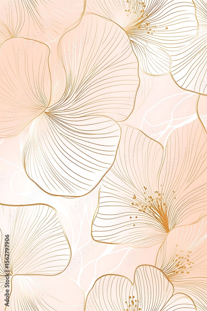 Delicate floral pattern with gold outlines image Delicate floral pattern with gold outlines image