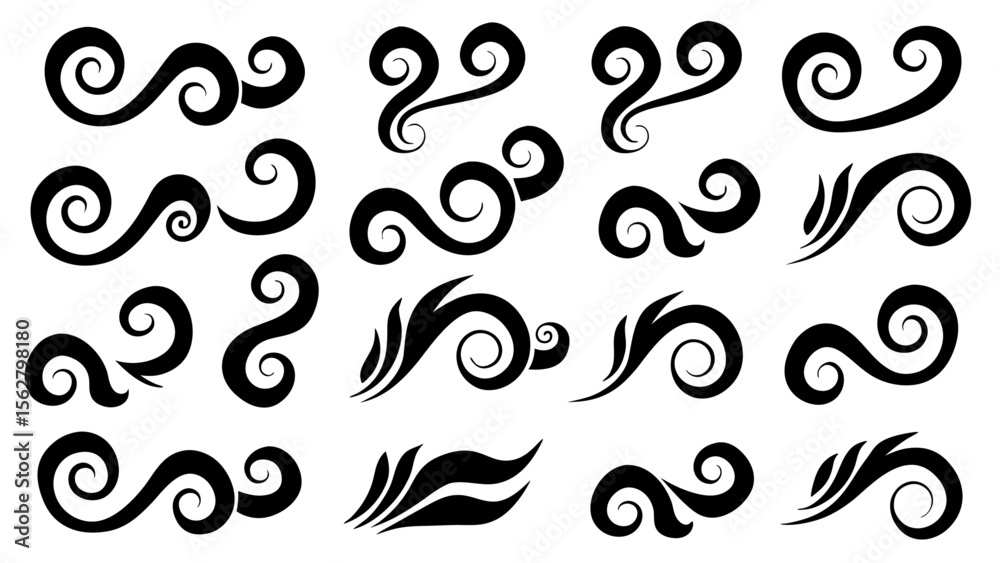 Fototapeta premium Set of Abstract Tribal Swirl and Spiral Design Elements.Black Vector Tattoo Style Collection.