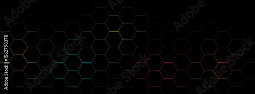 Abstract Hexagonal Grid with Gradient Colors on Dark Background