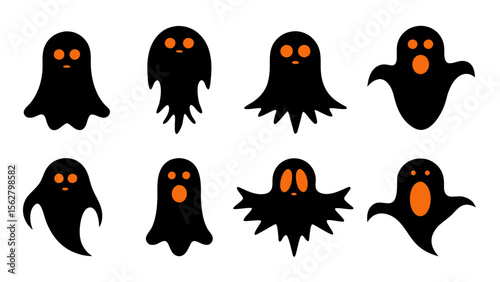 set of halloween ghost vector on tranparent background
