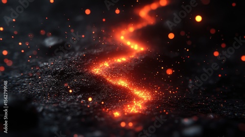 Molten lava flow with dark ash.