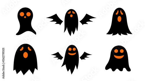 set of halloween ghost vector on tranparent background